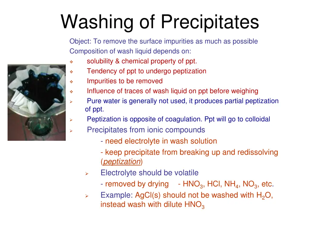 washing of precipitates