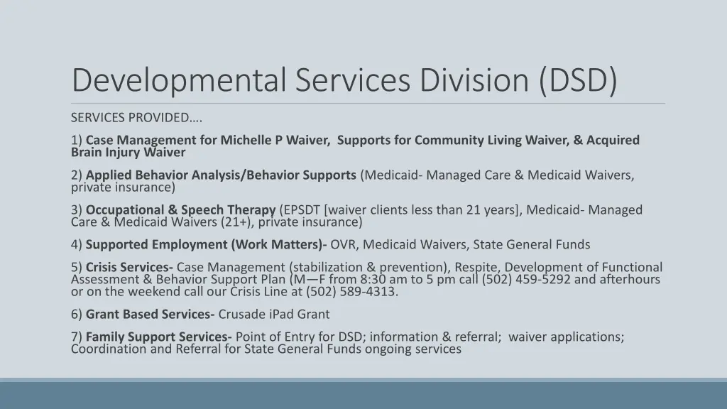 developmental services division dsd