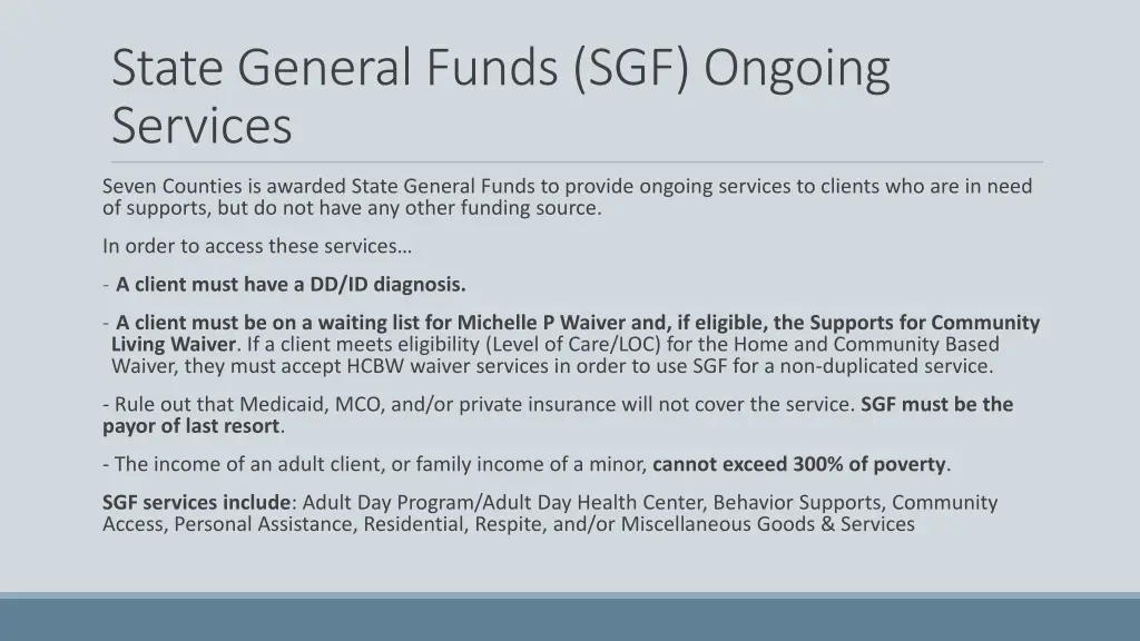 state general funds sgf ongoing services