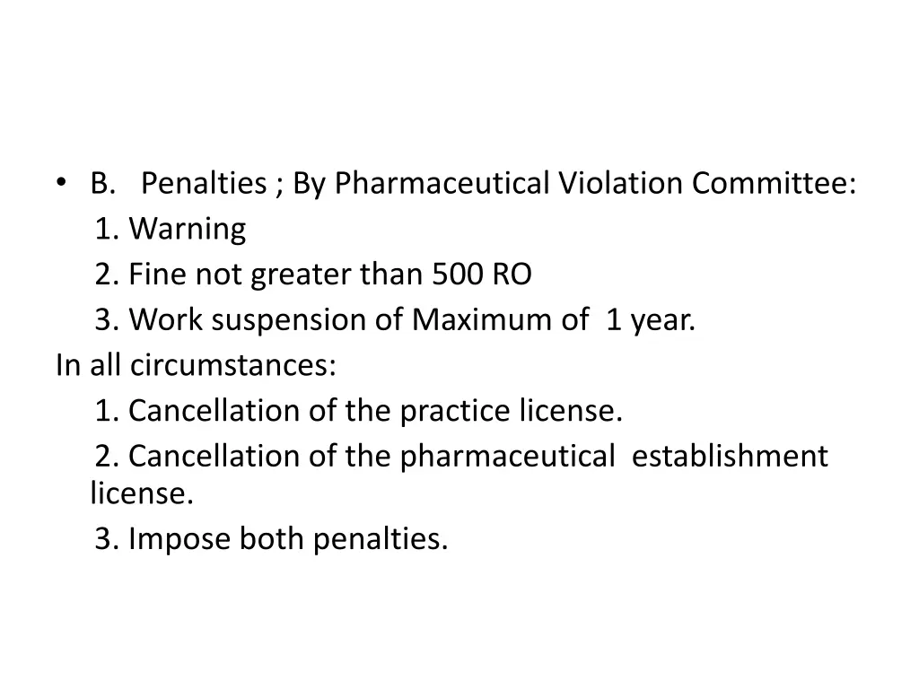 b penalties by pharmaceutical violation committee