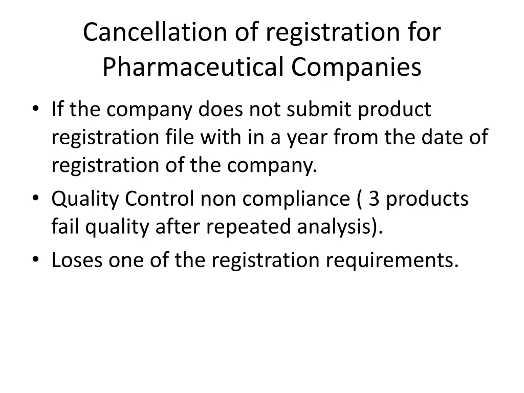 cancellation of registration for pharmaceutical