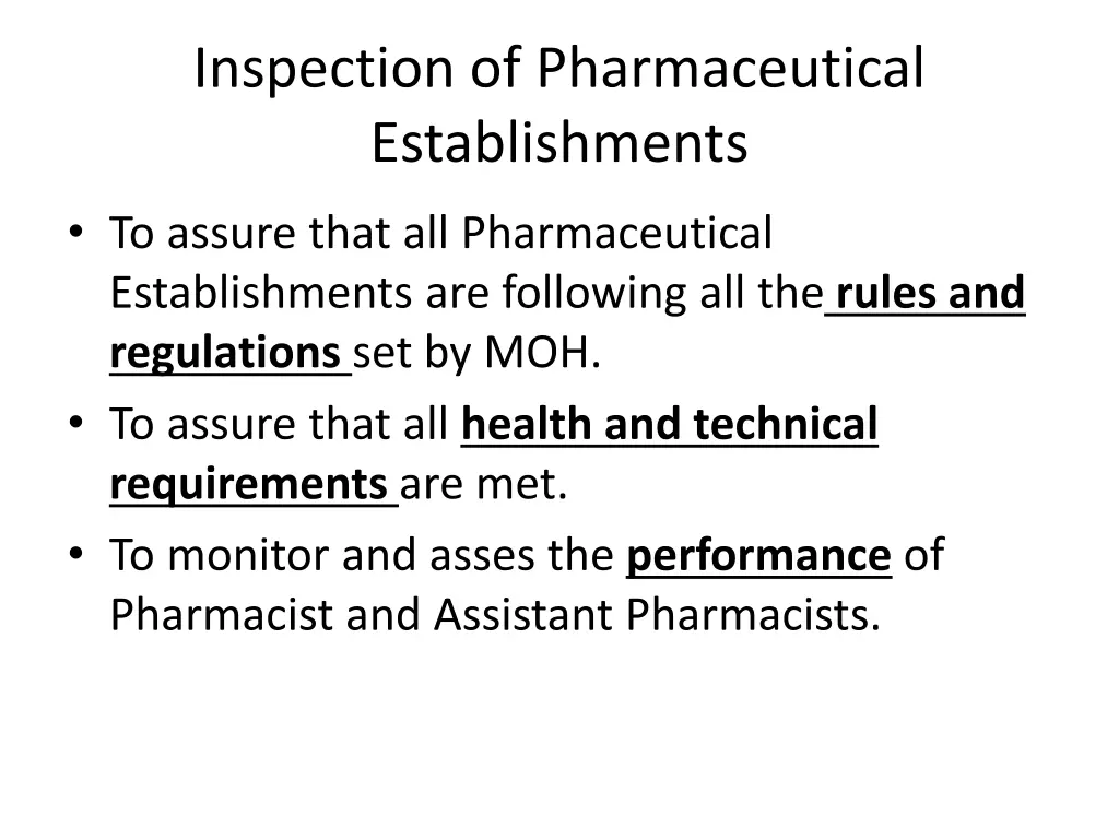 inspection of pharmaceutical establishments