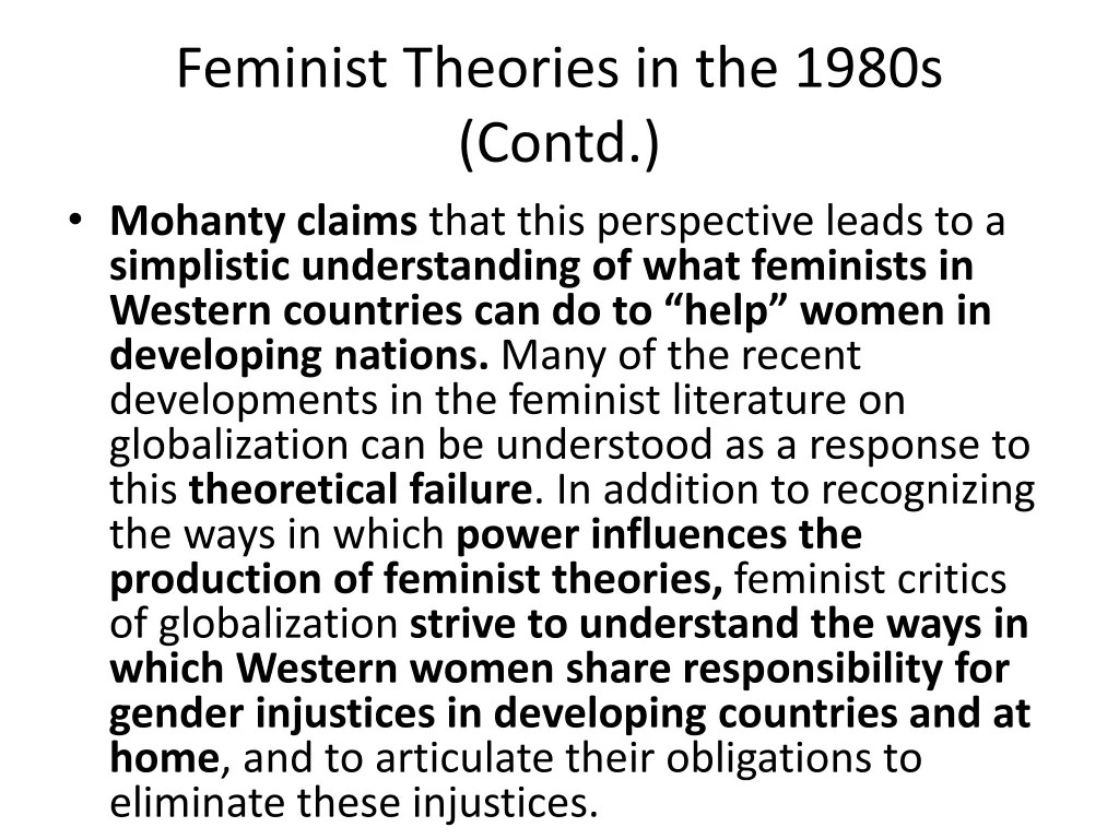 feminist theories in the 1980s contd mohanty