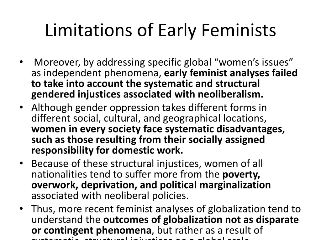 limitations of early feminists