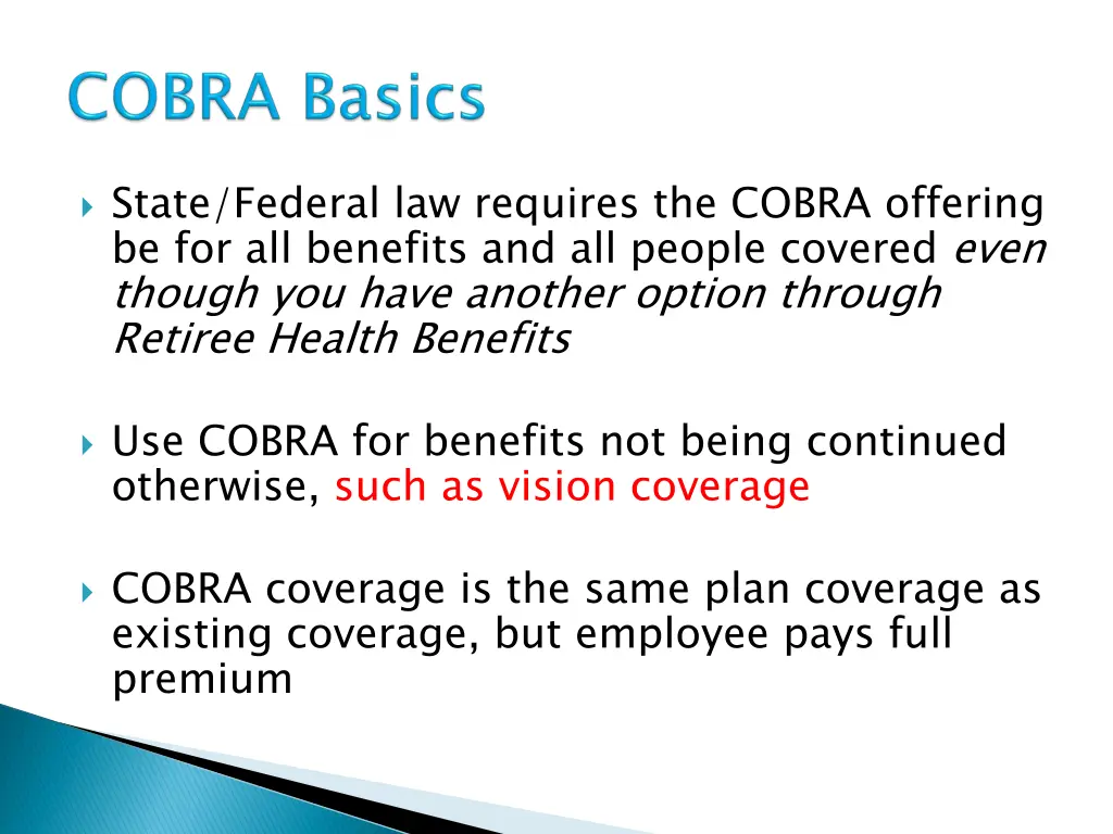 state federal law requires the cobra offering