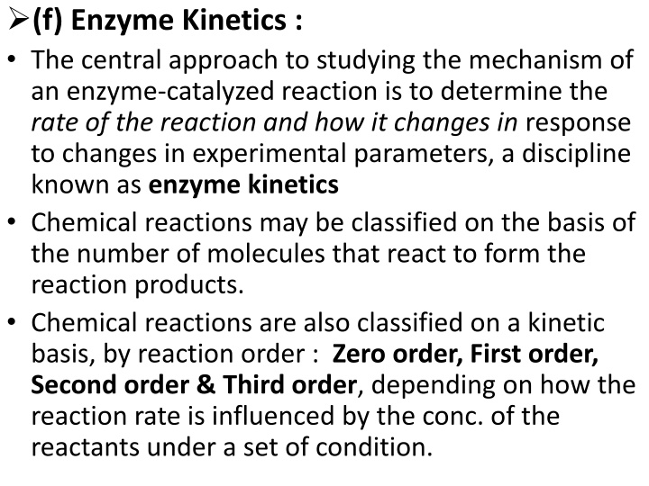 f enzyme kinetics the central approach