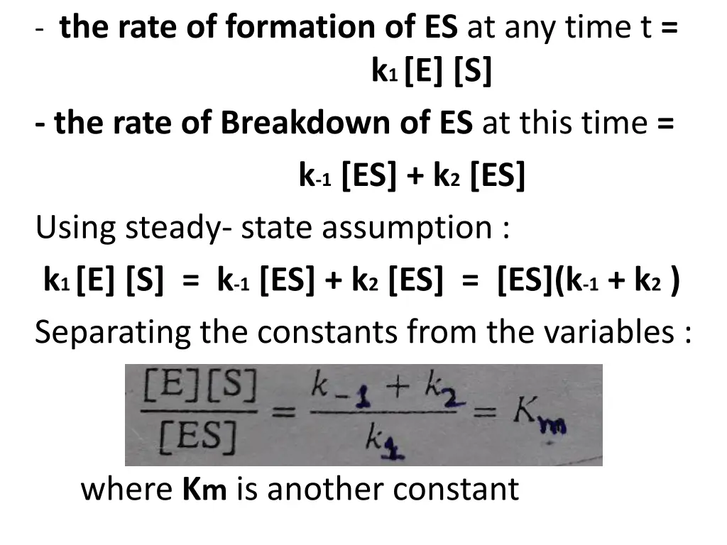 the rate of formation of es at any time t