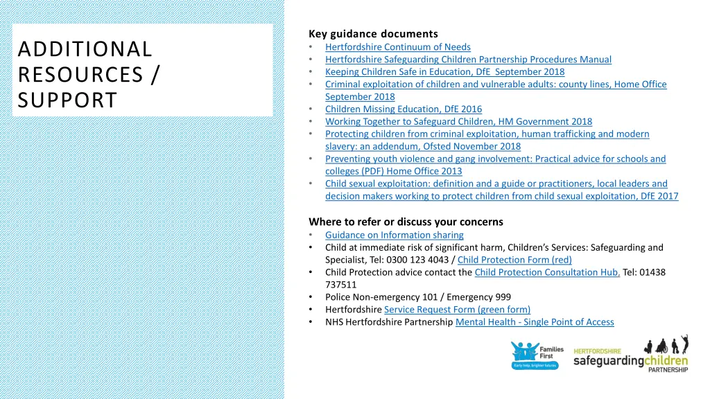 key guidance documents hertfordshire continuum