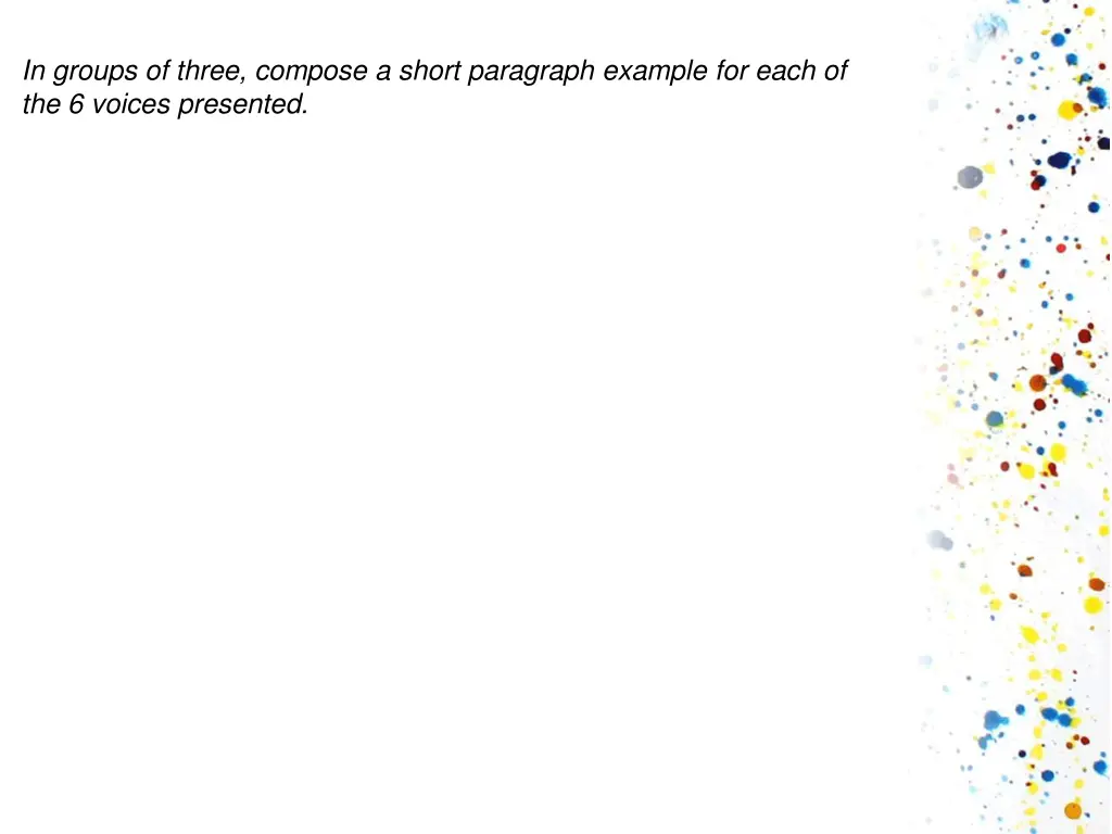 in groups of three compose a short paragraph