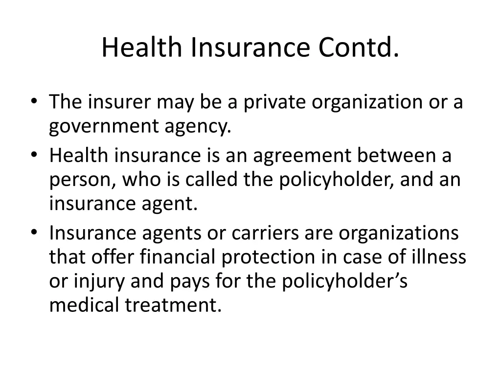 health insurance contd