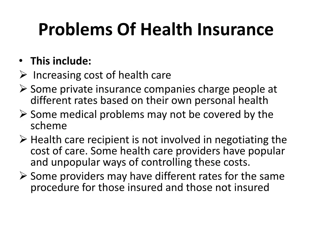 problems of health insurance