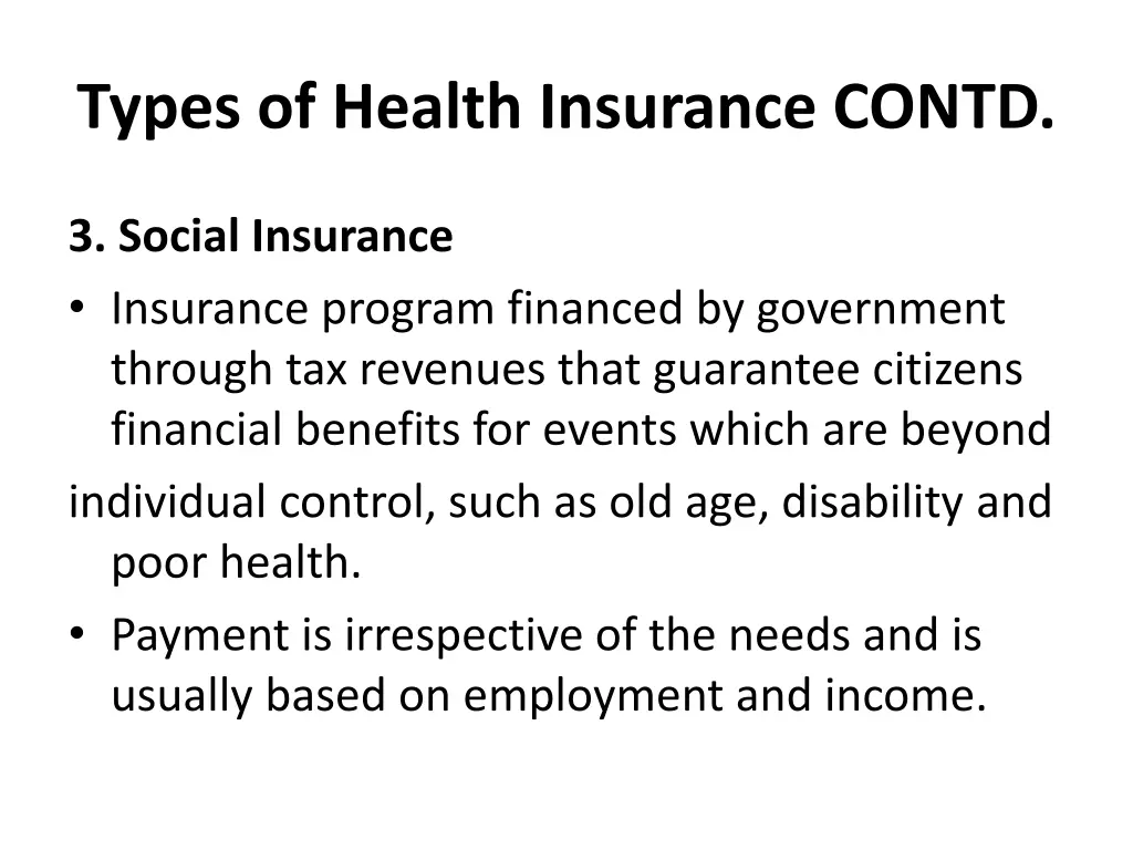 types of health insurance contd 1