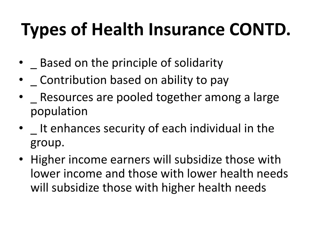 types of health insurance contd 2