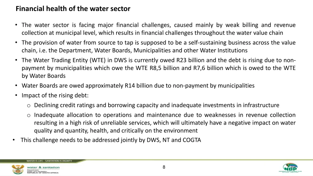 financial health of the water sector