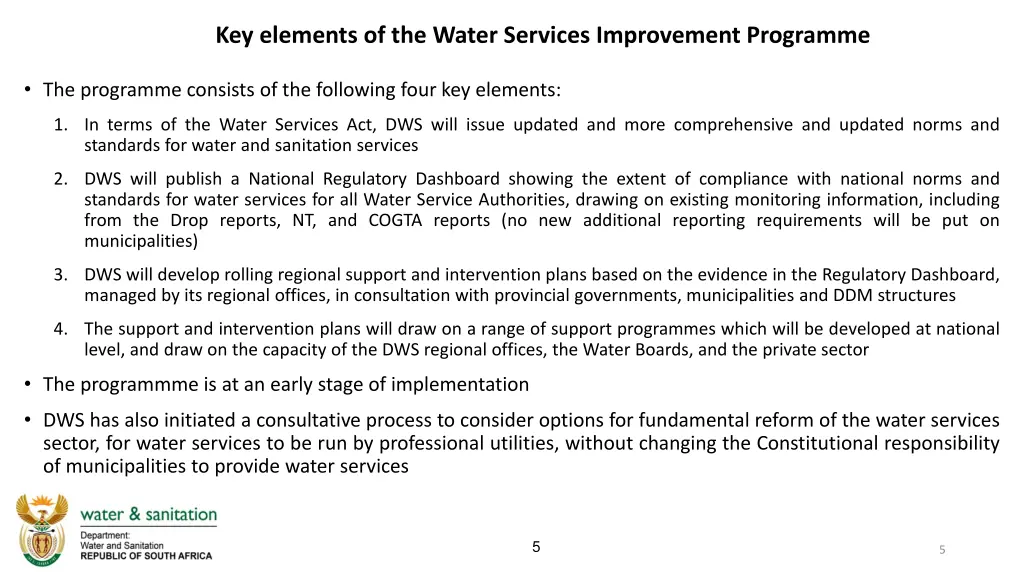 key elements of the water services improvement