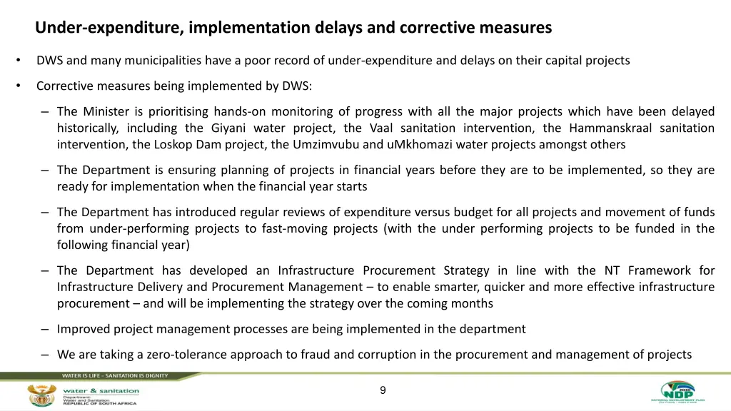 under expenditure implementation delays