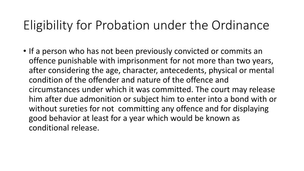 eligibility for probation under the ordinance