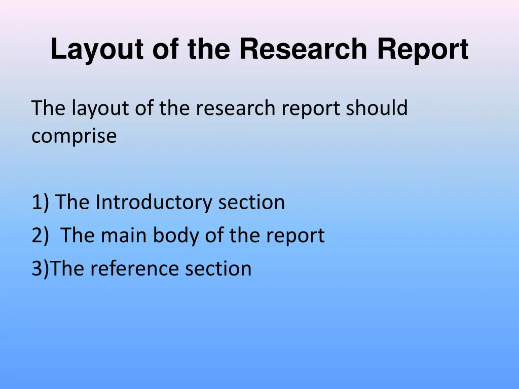 layout of the research report