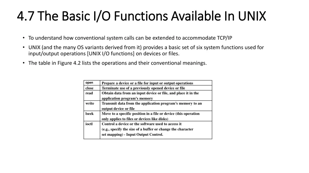 4 7 the basic i o functions available in unix