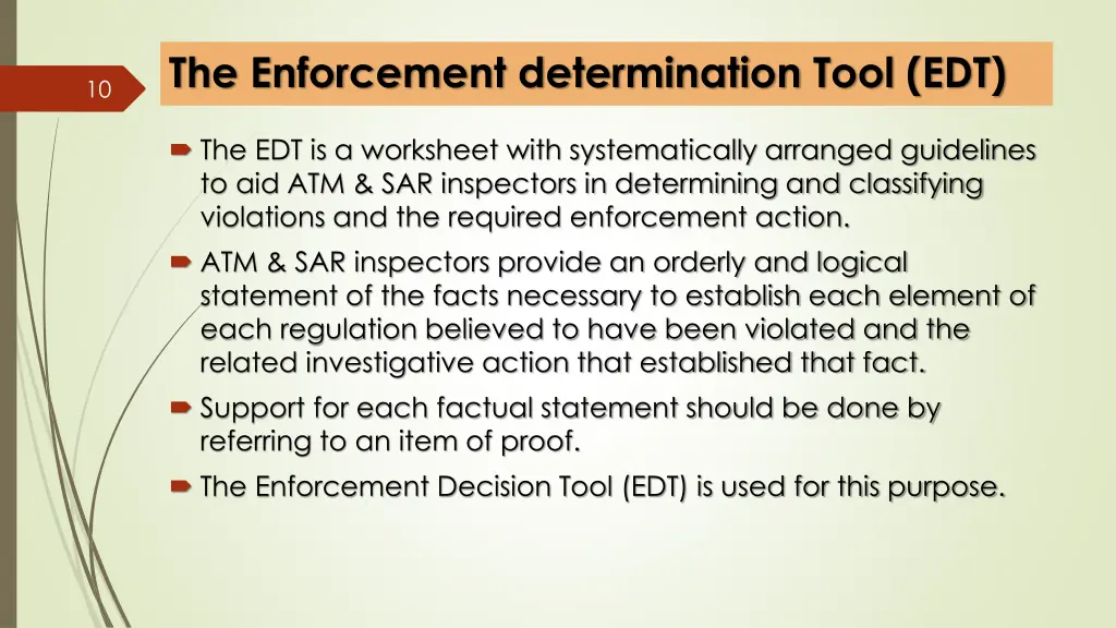 the enforcement determination tool edt