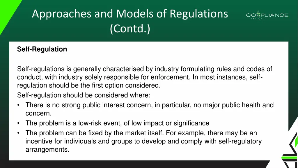 approaches and models of regulations contd 1