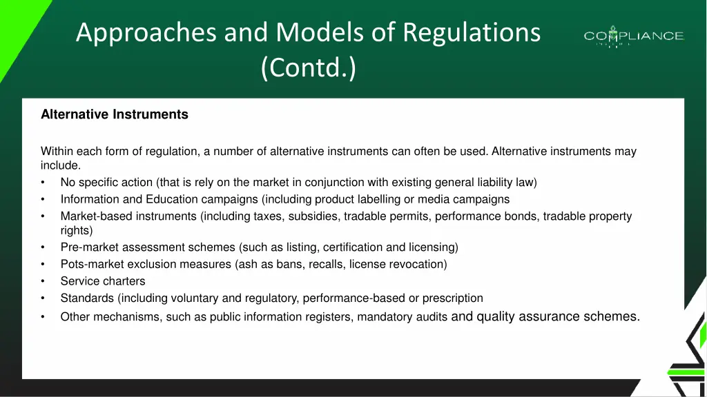 approaches and models of regulations contd 8