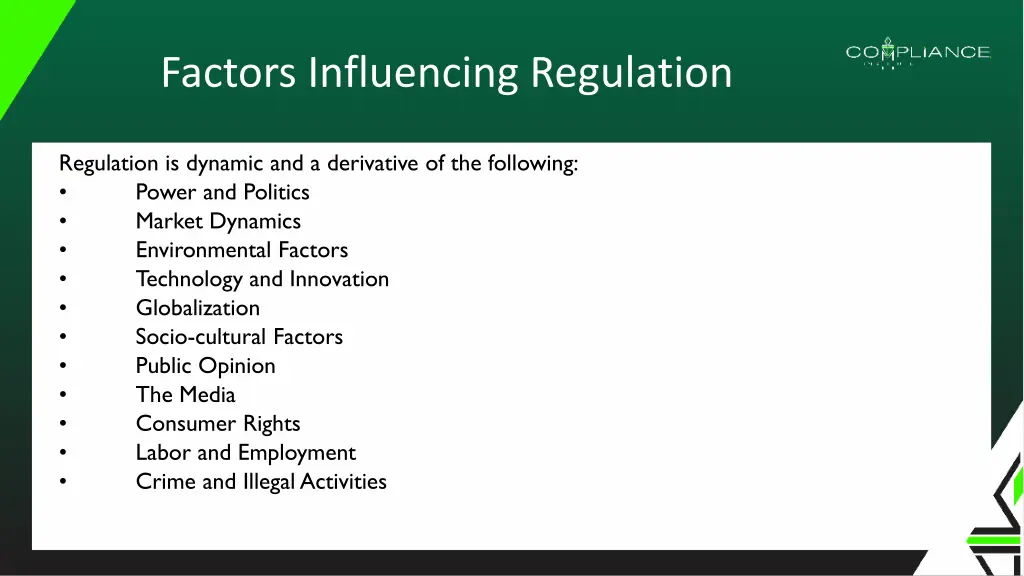 factors influencing regulation