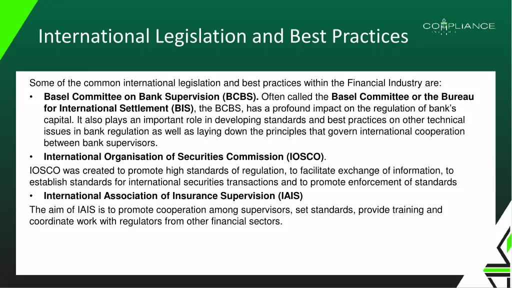 international legislation and best practices