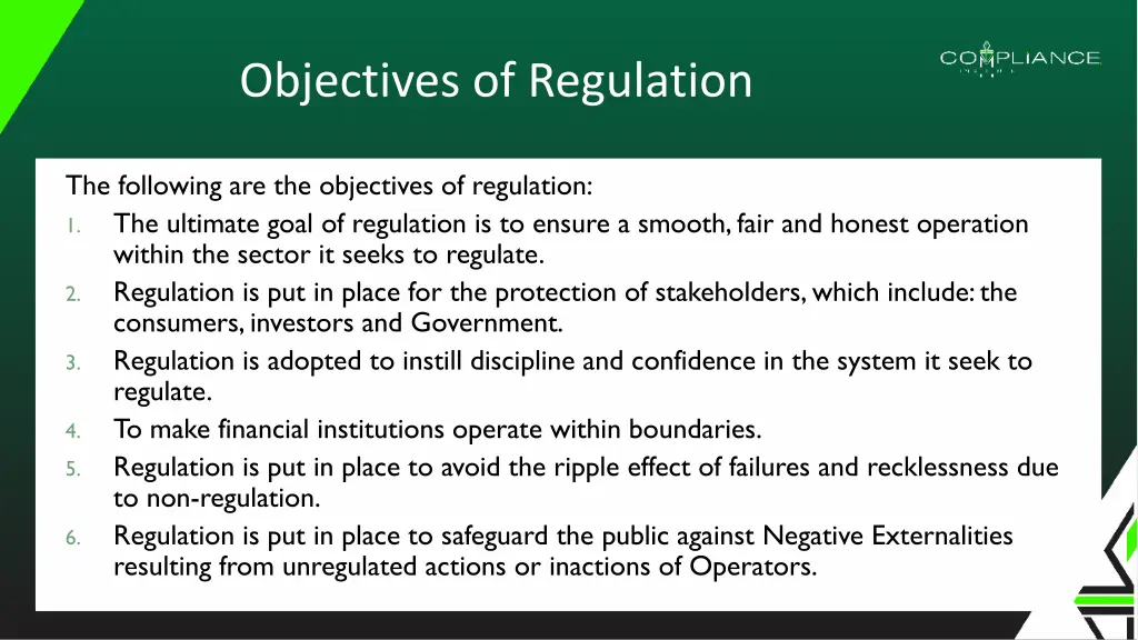 objectives of regulation