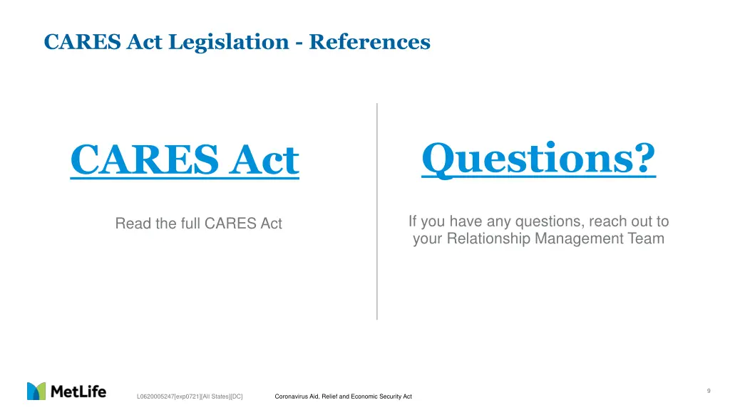 cares act legislation references