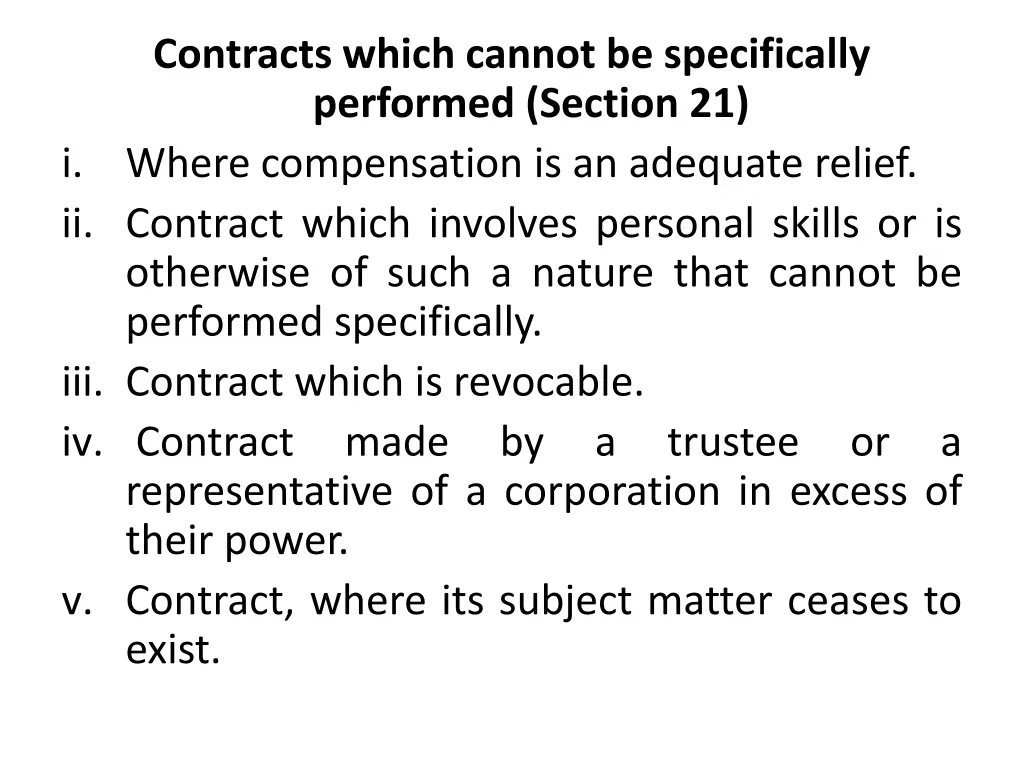 contracts which cannot be specifically performed