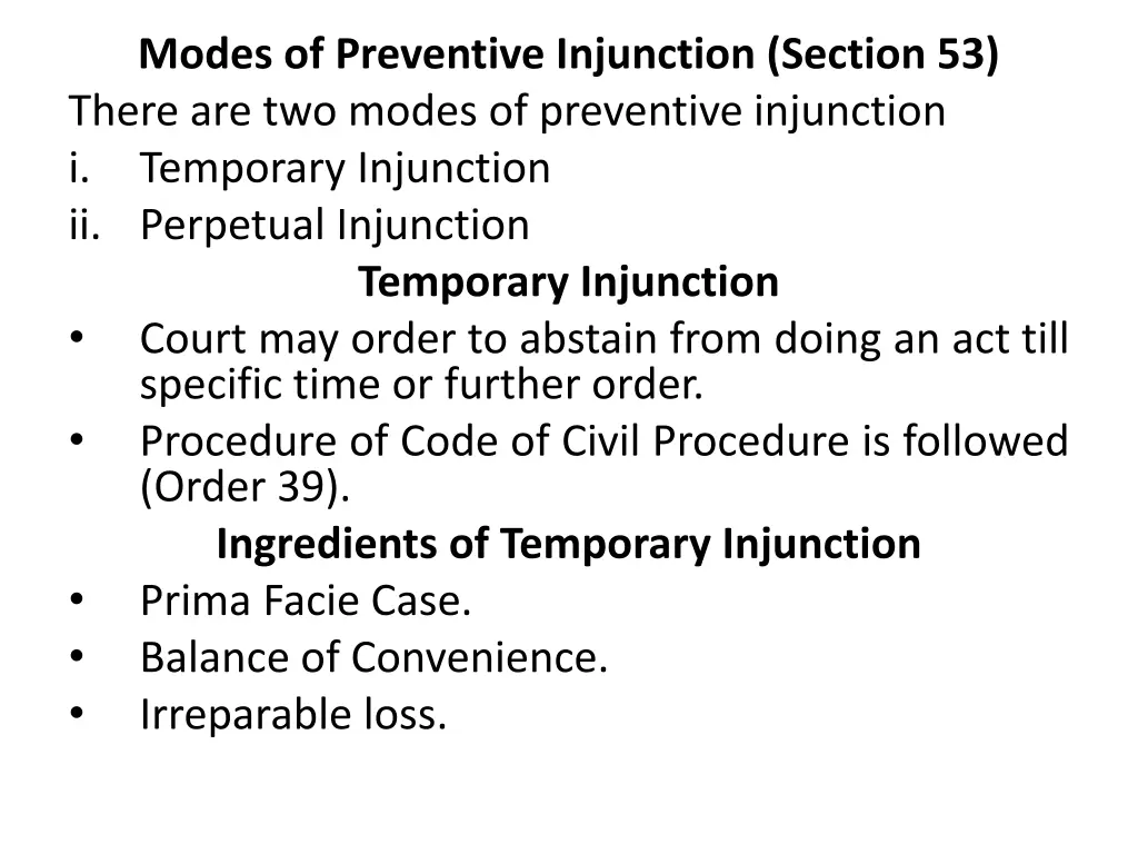 modes of preventive injunction section 53 there