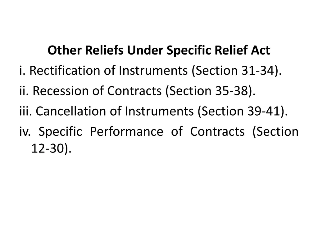 other reliefs under specific relief