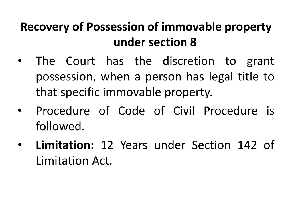 recovery of possession of immovable property