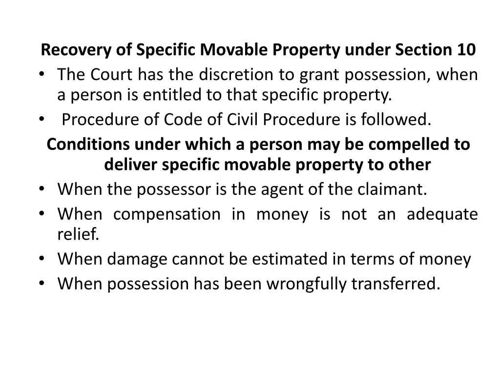 recovery of specific movable property under