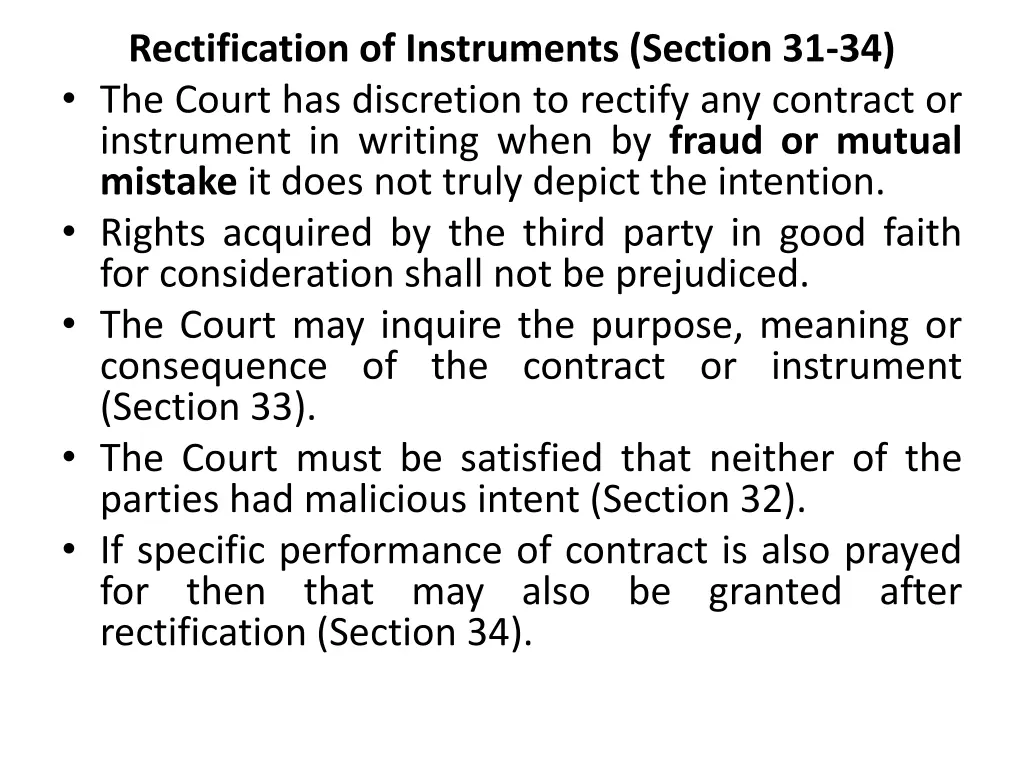 rectification of instruments section