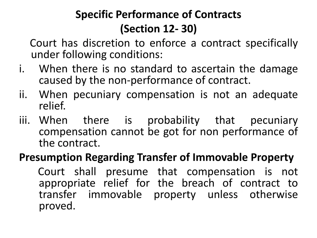 specific performance of contracts section