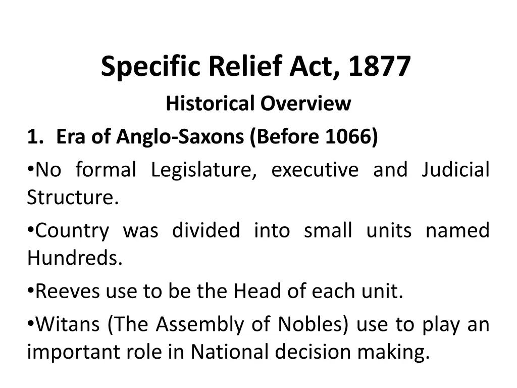 specific relief act 1877 historical overview