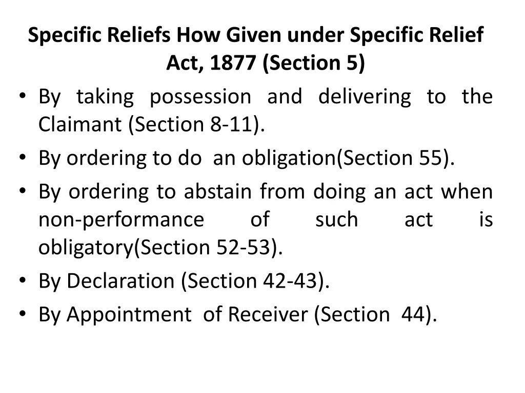 specific reliefs how given under specific relief