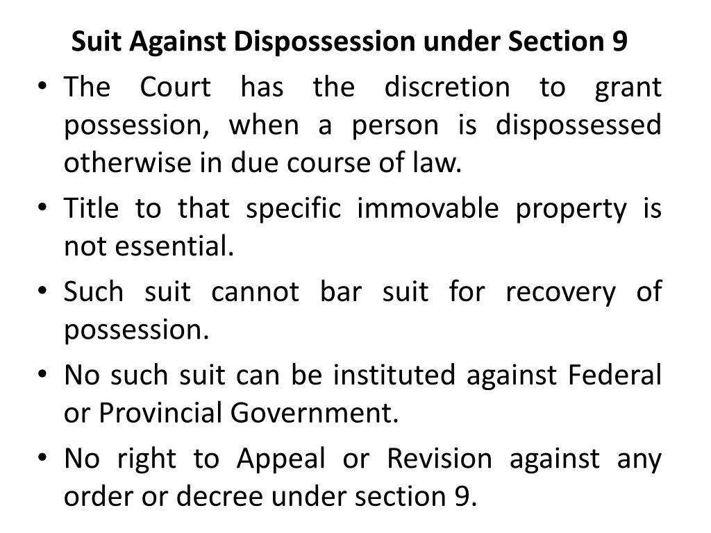 suit against dispossession under section