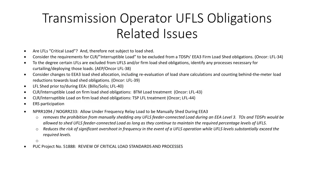 transmission operator ufls obligations related