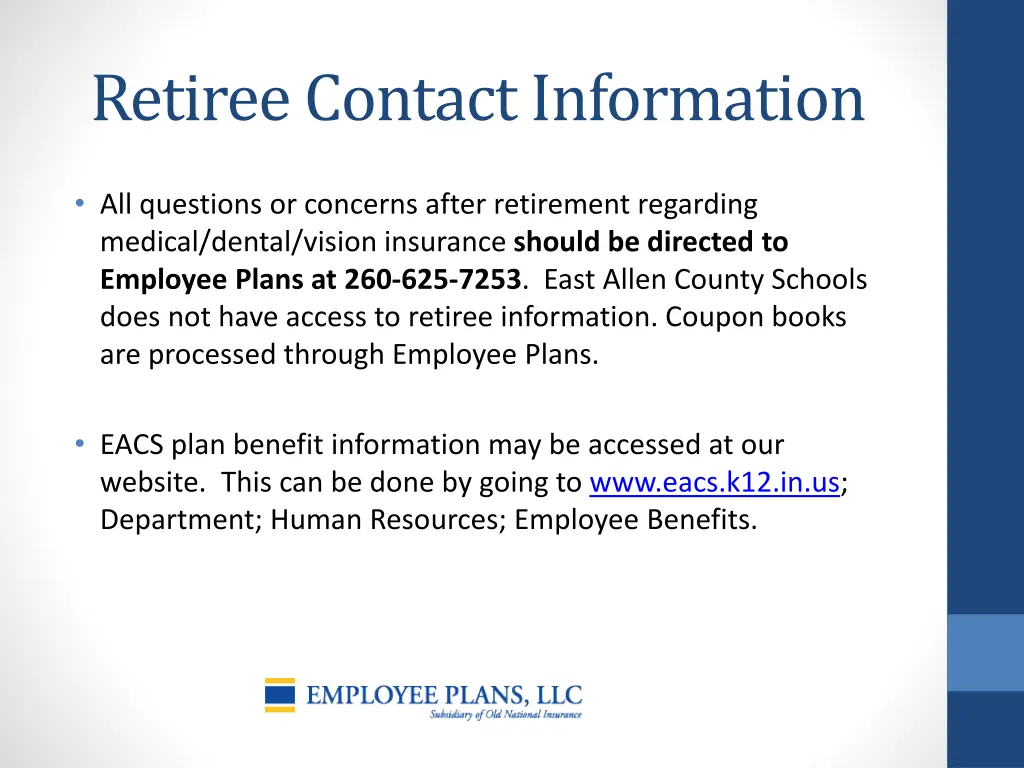 retiree contact information