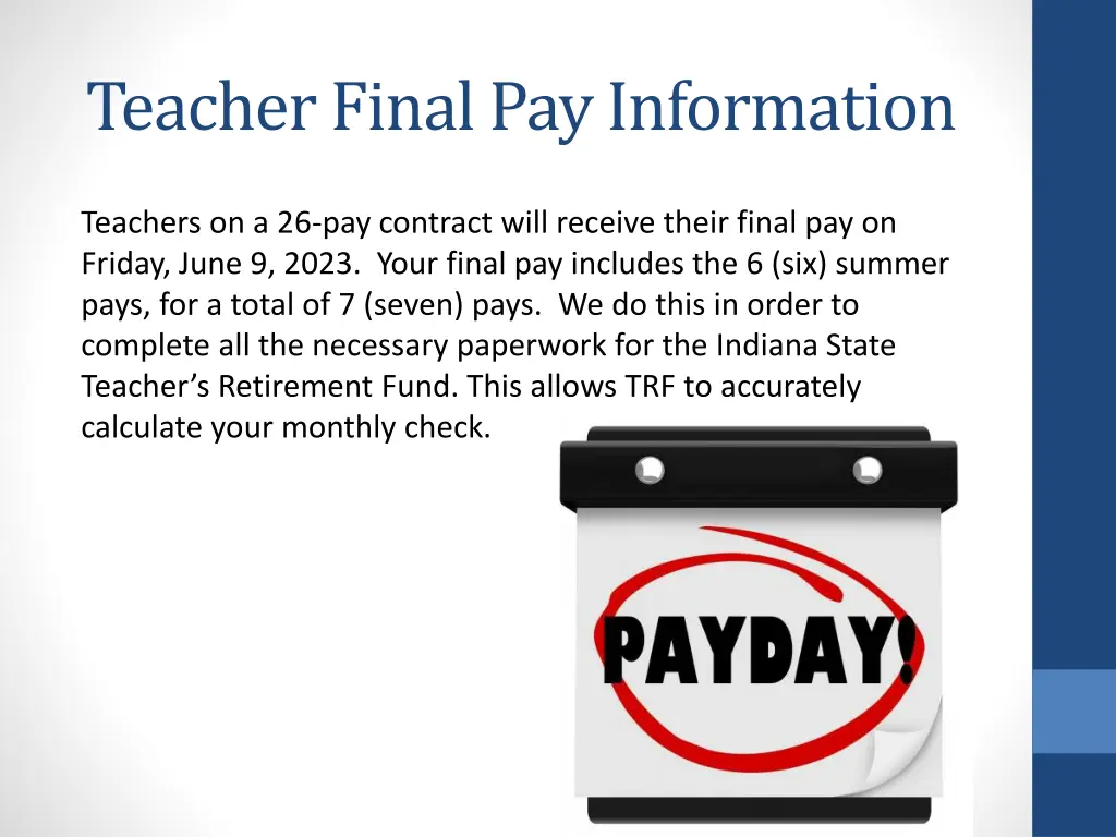 teacher final pay information