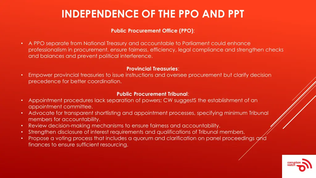 independence of the ppo and ppt