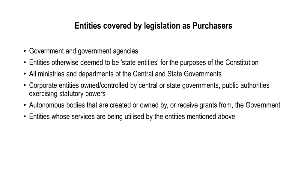 entities covered by legislation as purchasers