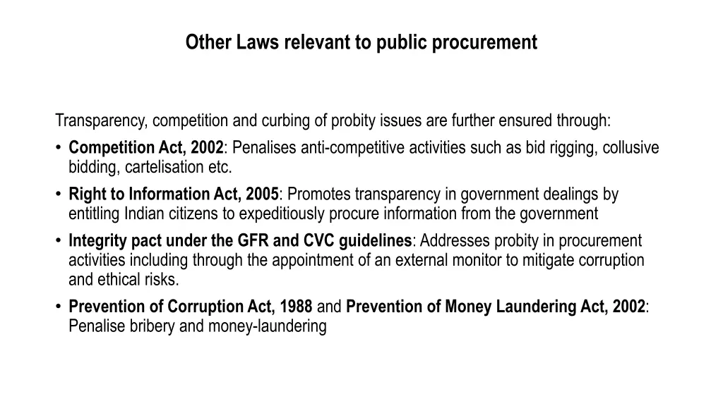 other laws relevant to public procurement