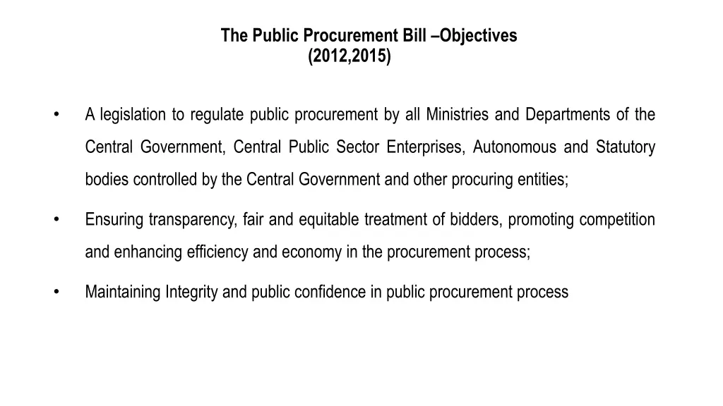 the public procurement bill objectives 2012 2015