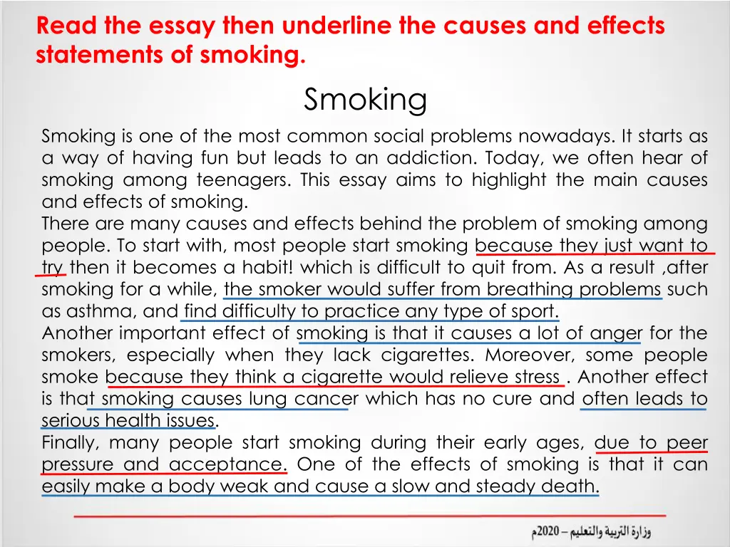 read the essay then underline the causes