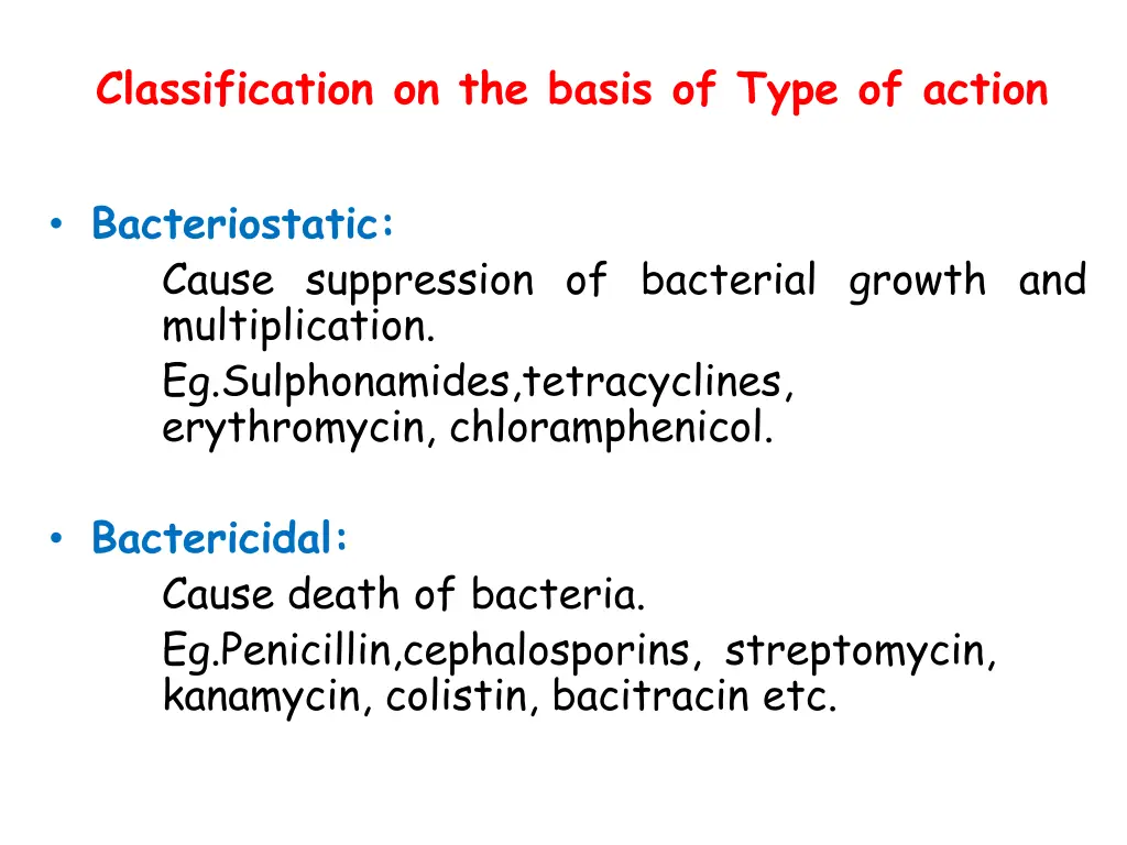 classification on the basis of type of action