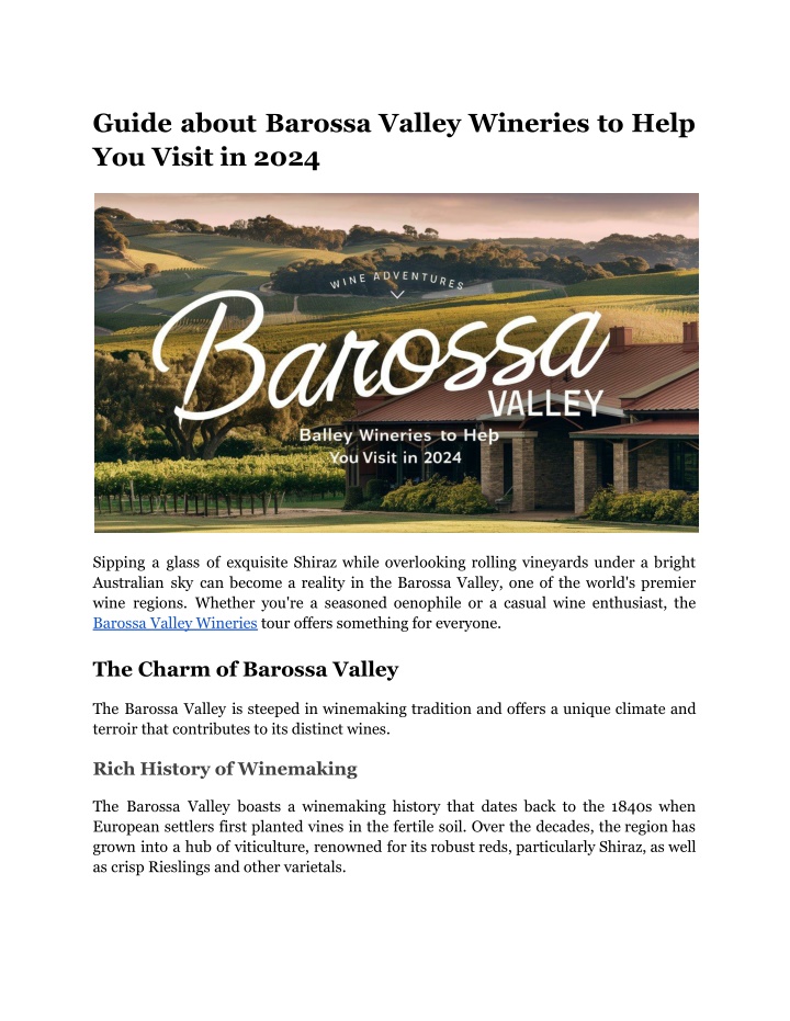 guide about barossa valley wineries to help